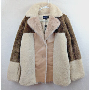 Steve Madden sz M Willow Coat faux fur pleather lined buttons multi color HU